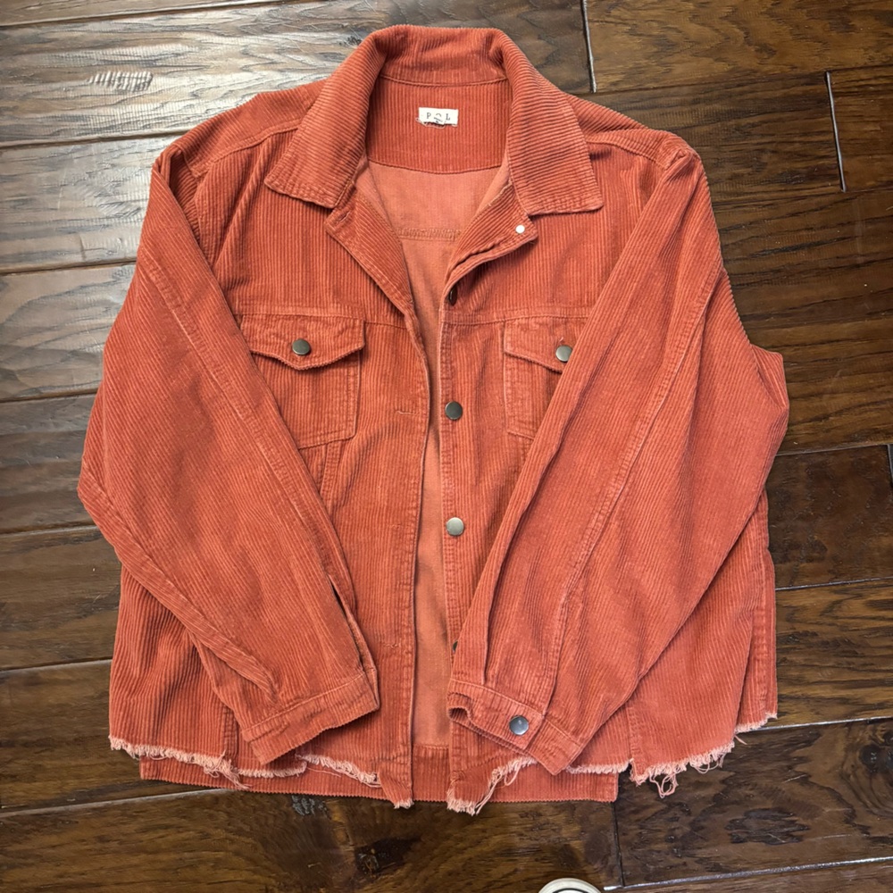 Women’s coral orange/ mauve distressed corduroy barn jacket | 2XL